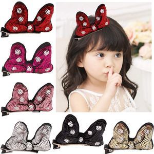 Glitter Sequins Hair Bows Mouse Ear Clips 6 Pack Girls Hair Accessories